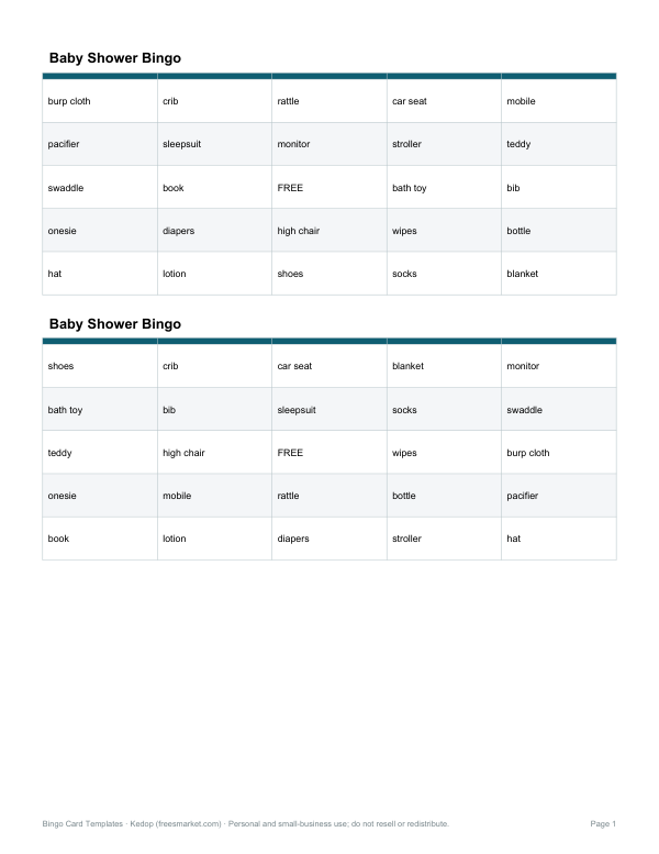 Preview of Printable Baby Shower Bingo Cards