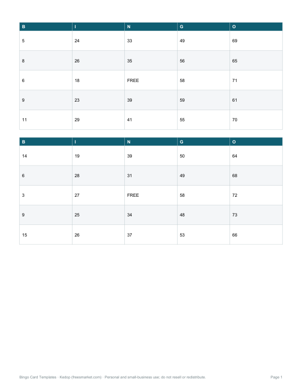 Preview of Printable Classic 1–75 Bingo Cards